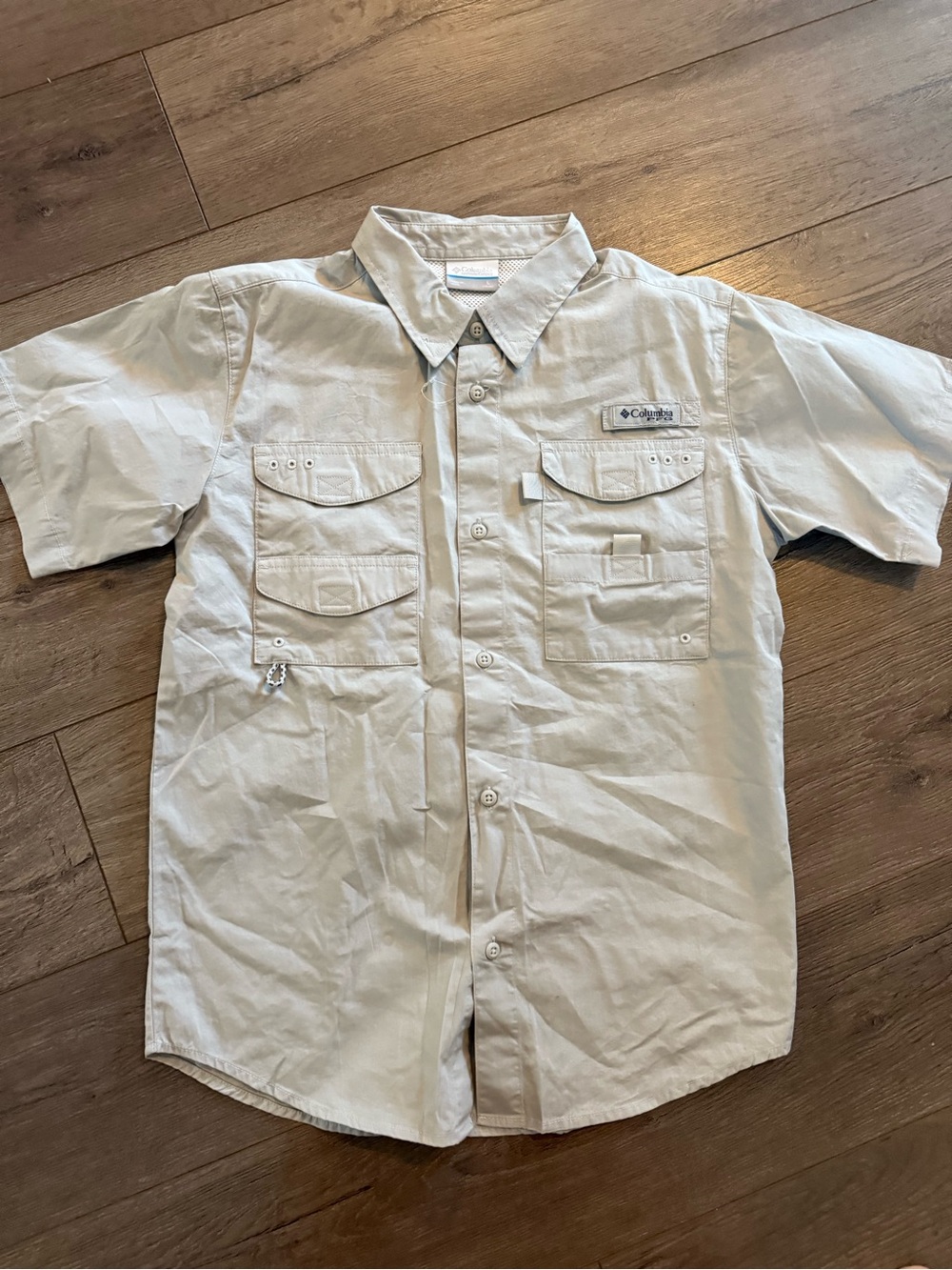 Columbia Kids Short-Sleeve Button-Down Shirt in Light Cream